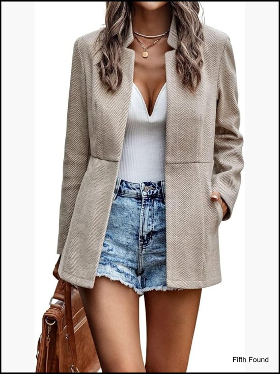 Jackets & Blazers - Women's Long Sleeve Notch Lapel Blazer Jacket Business Casual Office Wear